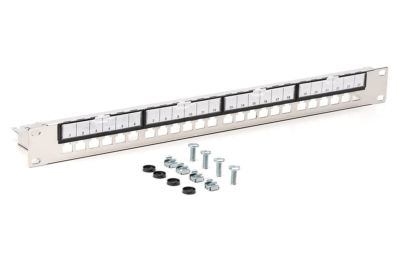 DIGITUS Patch Panel - Modular - For Keystone Modules - 19" - 24-Port - Shielded - Rack Mount 1U - Grey