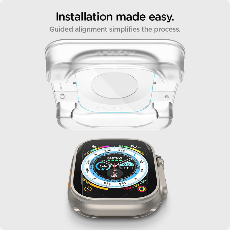 Spigen Tempered Glass Screen Protector [GlasTR EZ FIT] and Rugged Armor Pro designed for Apple Watch Ultra 3/2 (49mm) / Ultra (49mm)