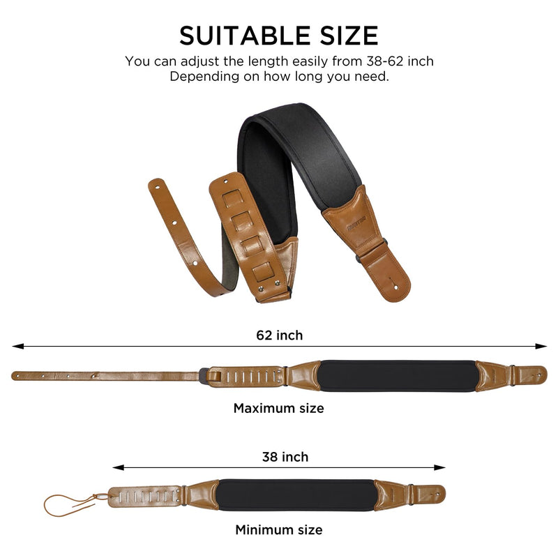 Soft Guitar Strap with 3.6" Wide Sponge Pad, Eliminates Neck Dive, Fit Heavy Acoustic, Electric Guitars Bass, Adjustable Length from 38" to 61"