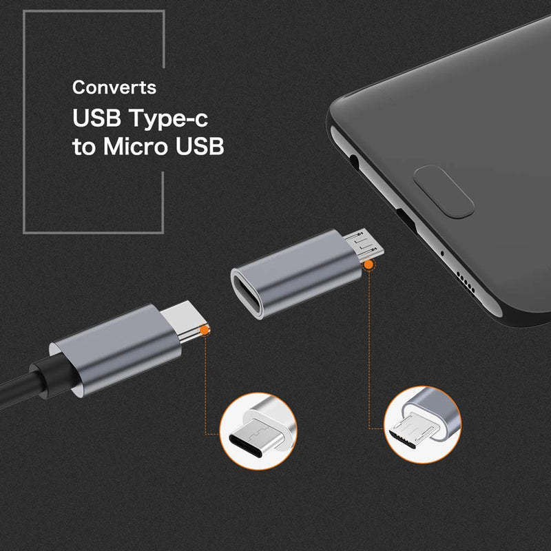 USB C to Micro USB Adapter, (4-Pack) Type C Female to Micro USB Male Convert Connector Support Charge Data Sync Compatible with Samsung Galaxy S7 S7 Edge, Nexus 5 6 and Micro USB Devices(Grey) Grey