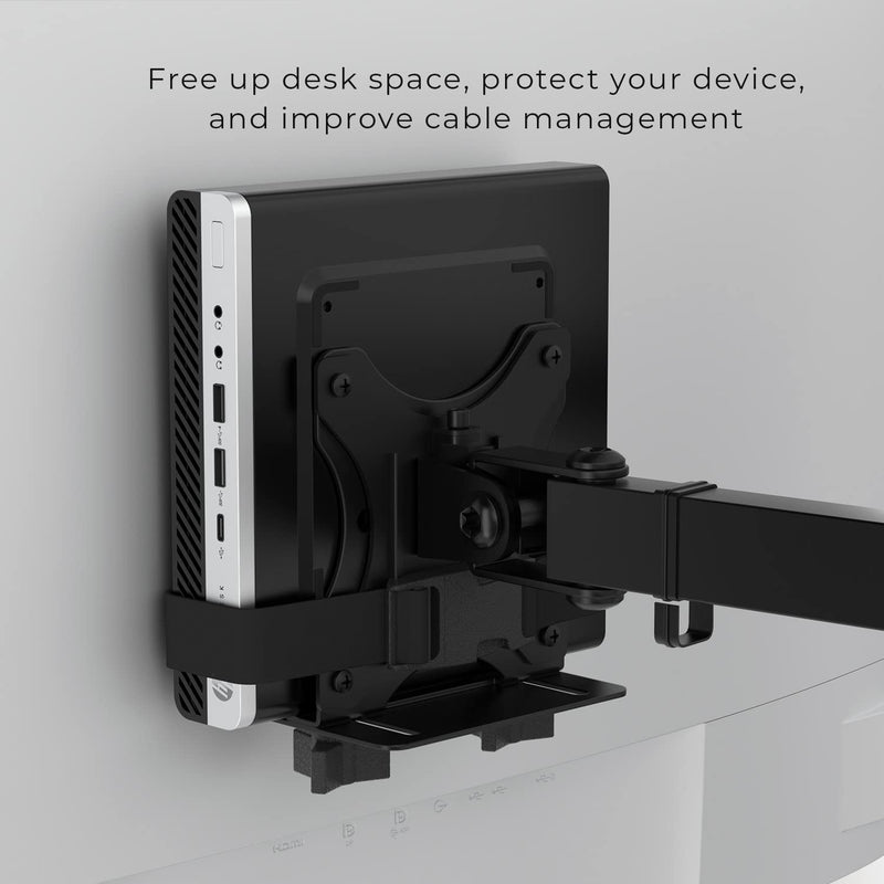 HumanCentric Thin Client Mount Bracket Mini PC VESA Monitor Arm, Under Desk | Fits Devices 0.65–2.55" Depth, Mounts to Pole or Surface, Compatible with 75x75 & 100x100mm VESA Patterns