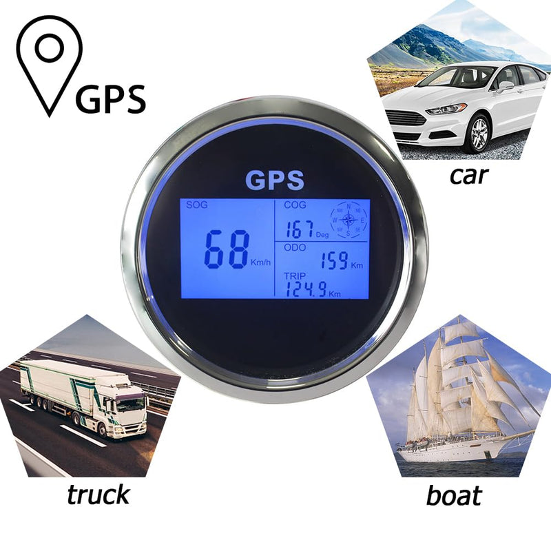 3 3/8" Diameter Auto Digital GPS Speedometer 0-999 MPH KM/H Knots Odometer Adjustable with 7 Backlights 12VDC 24V for Motorbike Boat Truck Racing Car (Black&Silver) Black&Silver