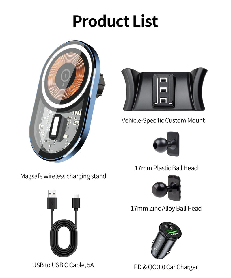Wireless Charging Car Phone Holder for Porsche 718 Boxster/Cayman 2017-2025 | Magsafe Accessories Fast Charging Magnetic Cell Phone Holder Clip Compatible with iPhone Android, 3D Fit Vehicle Phone Stand