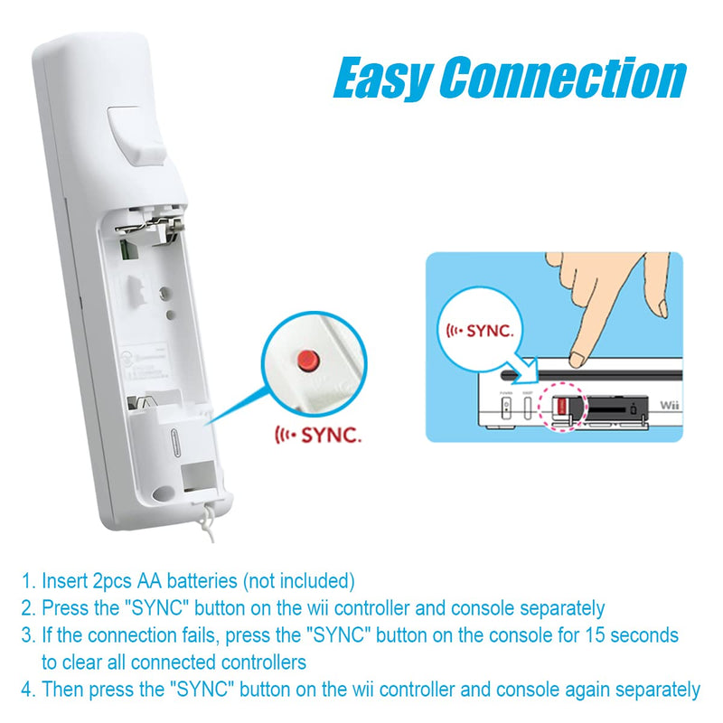 Wii Controller 2 Pack, Wii Remote Controller, with Silicone Case and Wrist Strap, Remote Controller for Wii/Wii U, White