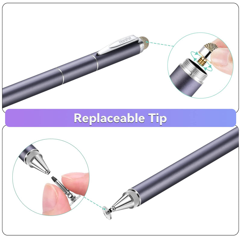 Universal Stylus Pens, Honiha High Precise Disc Stylus Pens for Touch Screens 4 in 1 Touch Screen Pen Capacitive Stylus Compatible with iPad, iPhone, Samsung, Android, Microsoft Tablets- Space Black