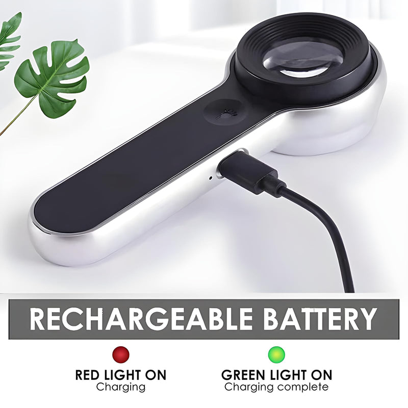 Handheld Magnifier Loupe 60x with UV and LED Lights, USB Rechargeable Illuminated Jewelers Loupe Optical Glass Magnifying Glass for Diamond, Jewelry, Coins, Stamps, Currency, Circuit Board