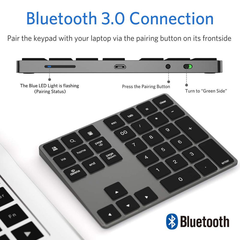 [AUSTRALIA] - Bluetooth Number Pad, Wireless Numeric Keypad, USB-C Rechargeable External 34-Keys Numpad, Financial Data Entry Keyboard for iMac, MacBook Air/Pro, PC Desktop, Laptop Notebook A-Black 