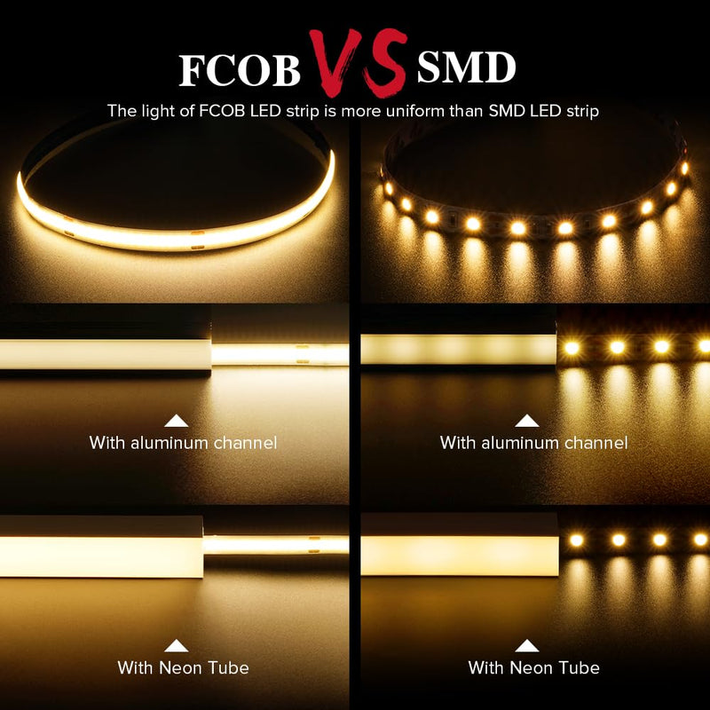 [AUSTRALIA] - BTF-LIGHTING FCOB COB LED Strip Flexible High Density Uniform Light 9W/m 32.8FT DC24V Warm White 3000K 480LED/m CRI 90+ 8mm Width for Home Indoor Decor(No Adapter or Controller) DC24V 32.8FT IP30 