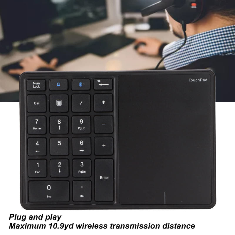 Sanpyl Numeric Keypad, 2 in 1 22 Keys 2.4G Touchpad Bluetooth 4.2 Number Pad, Type C Charging 500mAh Financial Accounting Keyboard, for Laptop, PC, Desktop(Black) black
