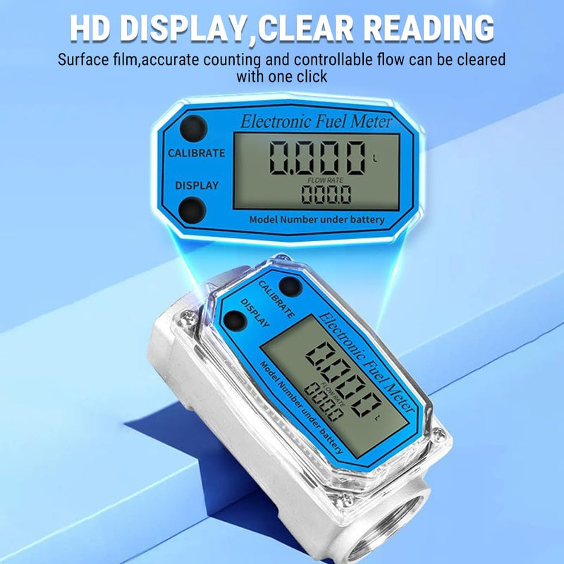Uadme Flow Meter 15-150L/min 1" NPT Diesel Flow Sensor Mini Digital Turbine Flowmeter for Diesel Kerosene Petrol Shows Current and Cumulative Flow Blue