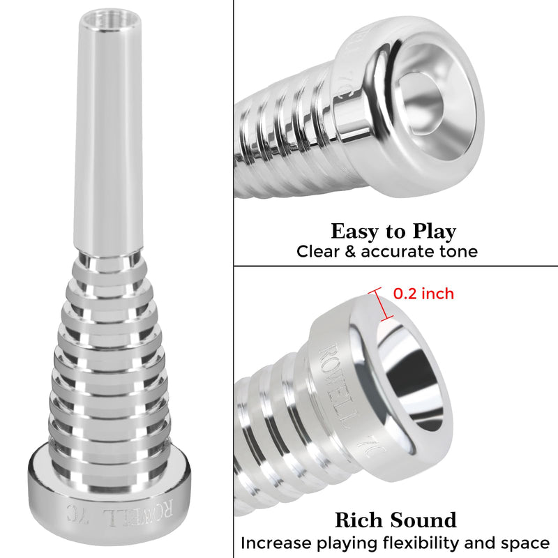 [AUSTRALIA] - ROWELL Trumpet Mouthpiece 7C Trumpet Mouthpiece Bass Trumpet Mouthpieces Silver Plated Trumpet Mouthpiece for Beginners and Professional Players Band Jazz Mouthpiece Trumpet Accessories 