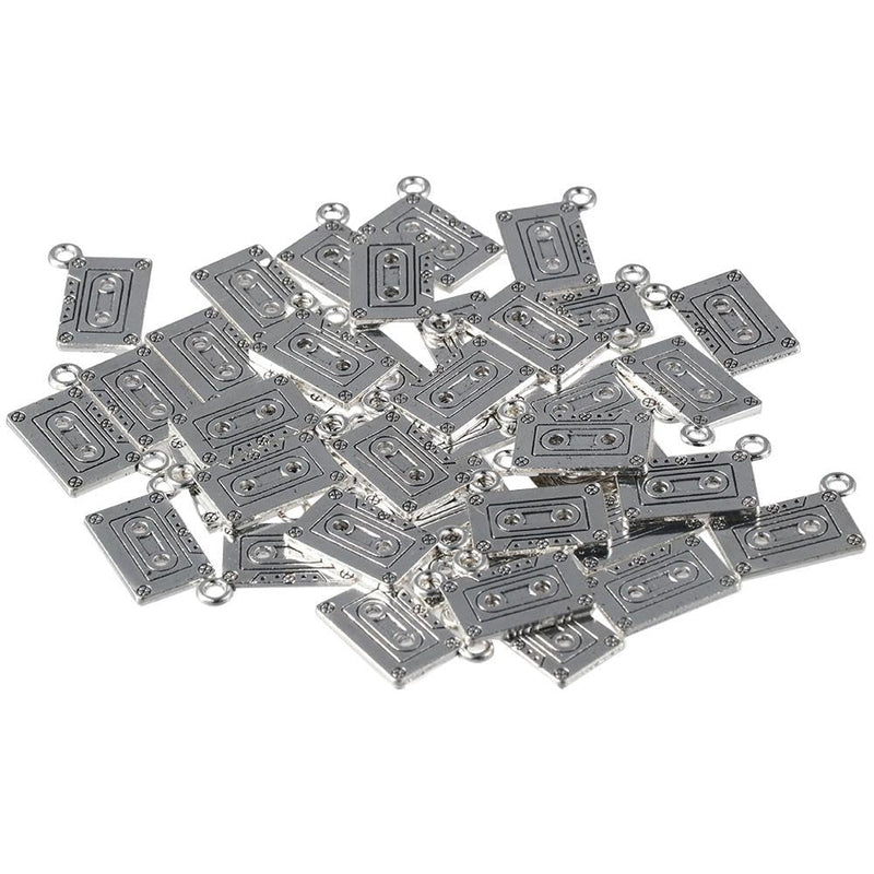 [AUSTRALIA] - 50 Pcs Audio Cassette Tapes Shaped Charms,22x16mm Antique Alloy Charms for Jewelry Making DIY 