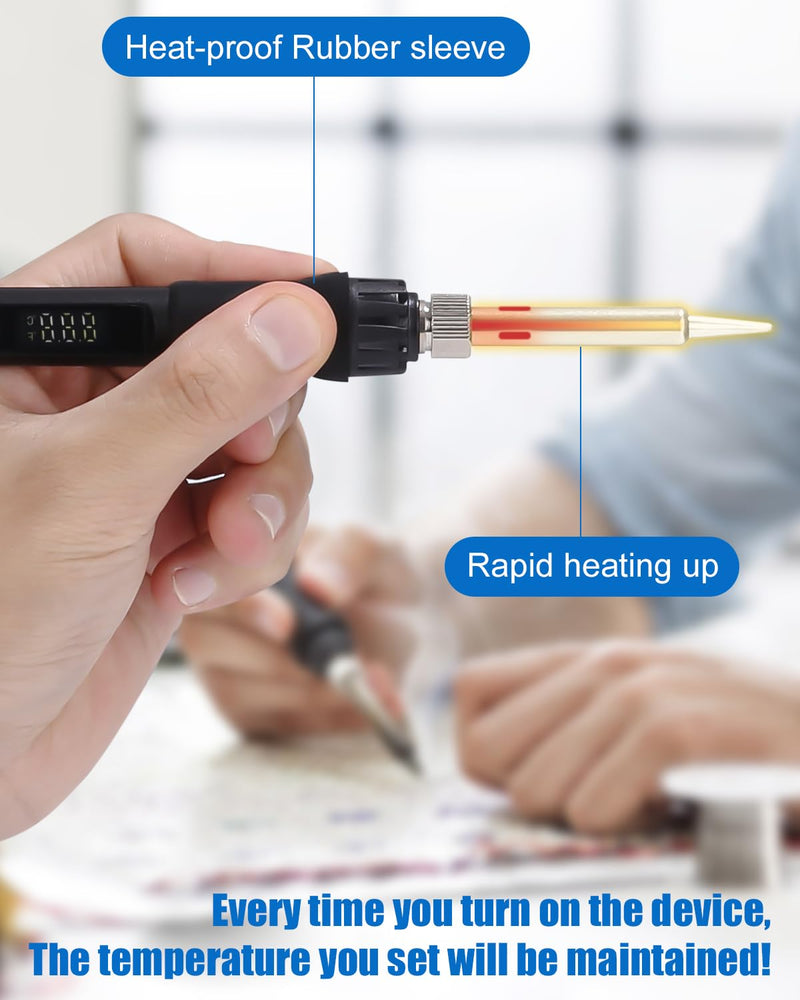 [AUSTRALIA] - Zawaer Soldering Iron Set, 100 W LED Soldering Iron with Adjustable and Locking Temperatures 180 °C - 500 °C, with On/Off, 10 g Soldering Wire, 5 Soldering Tips, Soldering Iron Stand, Soldering Set Black 