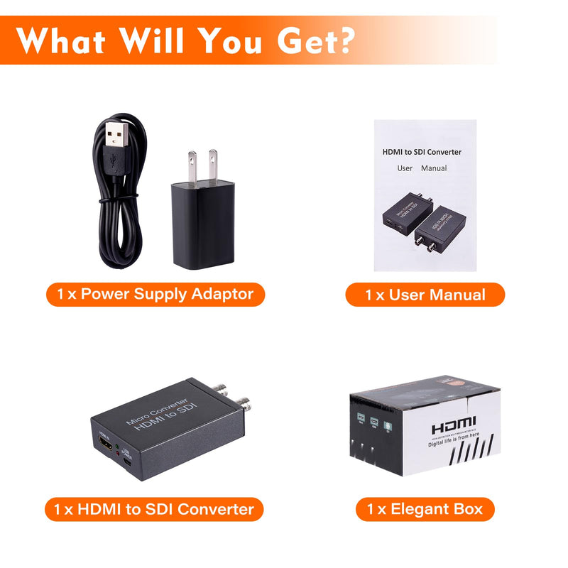 Little World HDMI to SDI Converter, HDMI to 3G-SDI/HD-SDI Micro Converter, Audio Embedder Support One HDMI in Two SDI Out, Auto Format Detection Extender for Camera CCTV