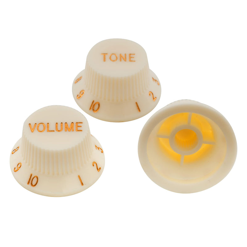 Musiclily Pro Imperial Inch Size Strat Knobs 1 Volume 2 Tone Set for USA Fender Stratocaster Electric Guitar, Aged White(Set of 3)