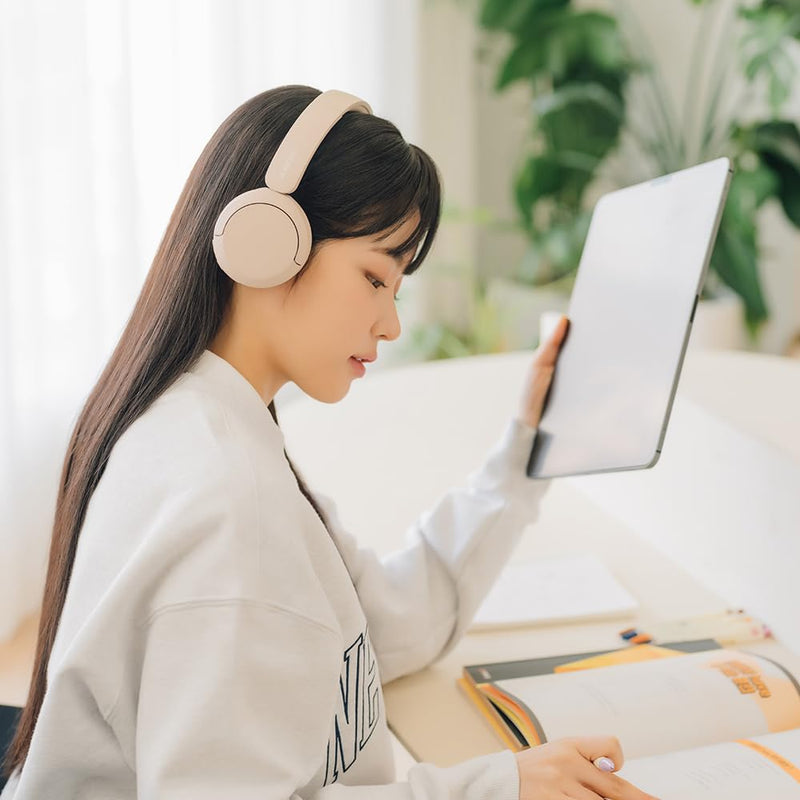 Sony WH-CH520 Best Wireless Bluetooth On-Ear Headphones with Microphone for Calls and Voice Control, Up to 50 Hours Battery Life with Quick Charge Function, Includes USB-C Charging Cable - Beige