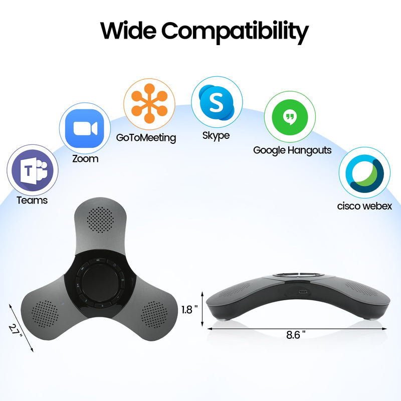 Bluetooth Conference Speaker with Microphone & Premium 360° Voice Pickup，USB-C Speakerphone Home Office for Teams/Zoom,Noise Cancelling Omnidirectional Conference Room Microphone and Speaker Black