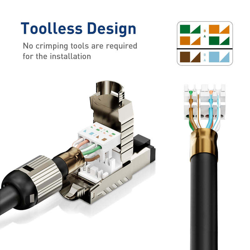 12-Pack Cat 8 RJ45 Connectors Tool Free, Cat8 Field Termination Plug Shielded RJ45 Modular Plugs for 2000MHz 2GHz 40G Double Shielded Solid LAN Cable 22AWG-24AWG 12 Pack