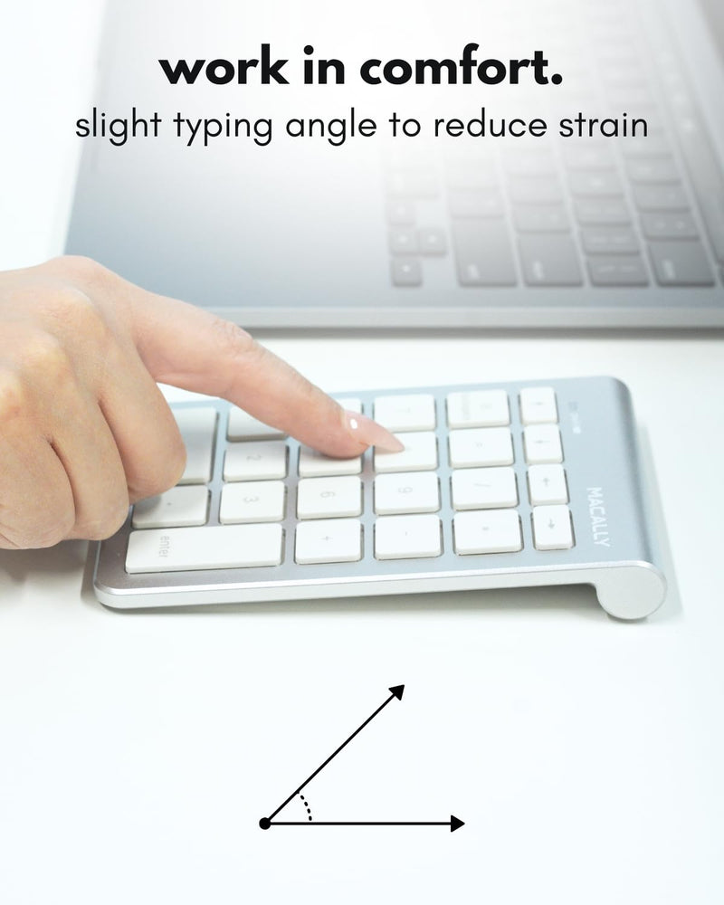 Macally Bluetooth Number Pad for Laptop - Wireless Numeric Keypad - 22 Key Numeric Keypad for Data Entry, Numpad Compatible with Mac, iMac, MacBook, iPad, iPhone, iOS, Laptop, PC, Android - Silver