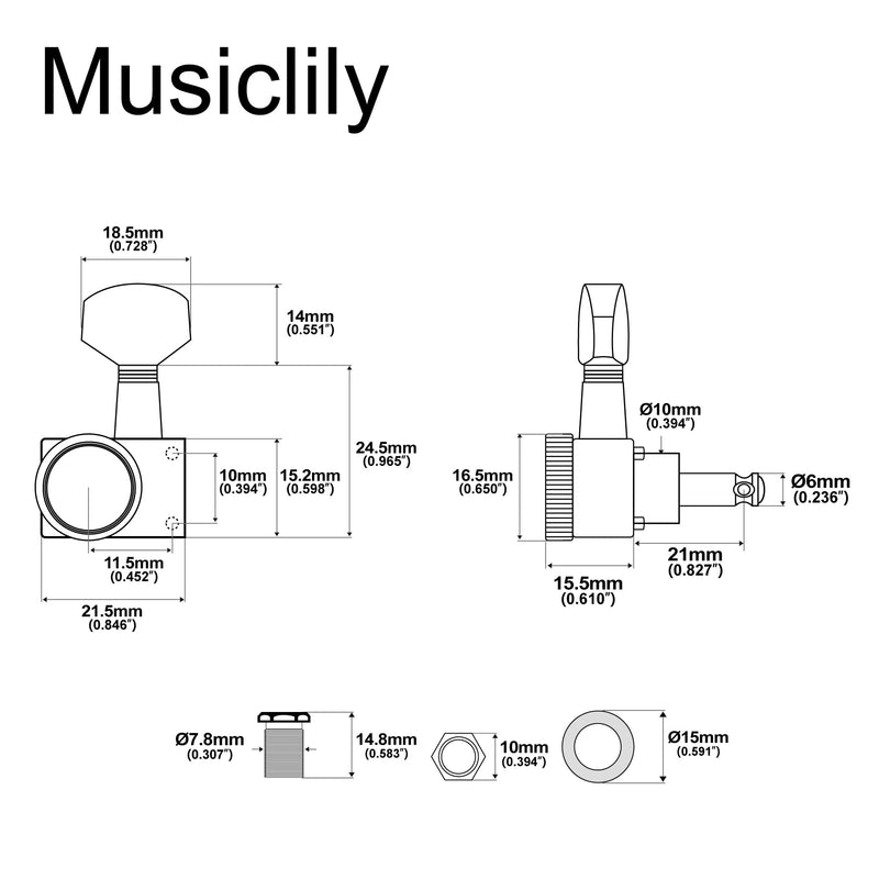 [AUSTRALIA] - Musiclily Pro Left-Handed 6-in-line 18:1 Ratio 2-Pin Full Sealed Locking Machine Heads Tuners Tuning Pegs Keys with Hex Button for Fender Strat Tele Style Electric Guitar, Chrome 6L Chrome 