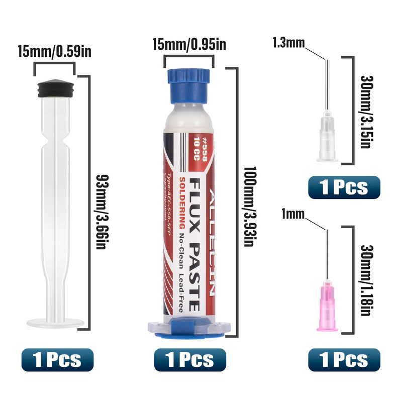 No Clean Soldering Flux 558 10CC 10mL Lead-Free Less-Smoke Rosin Solder Fluxes Paste Syringe for Electronics 10 milliliters with Needle Dispensing Tool (Pack of 1Pcs) 558-10CC-1Pcs