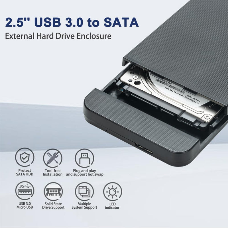 [AUSTRALIA] - 2.5 inch External Hard Drive Enclosure USB 3.0 to SATA Adapter Tool Free Hard Drive Case Support SATA I/III 7mm 9.5mm 2.5" SSD HDD with UASP for Seagate Xbox Playstation Toshiba WD (Black) 