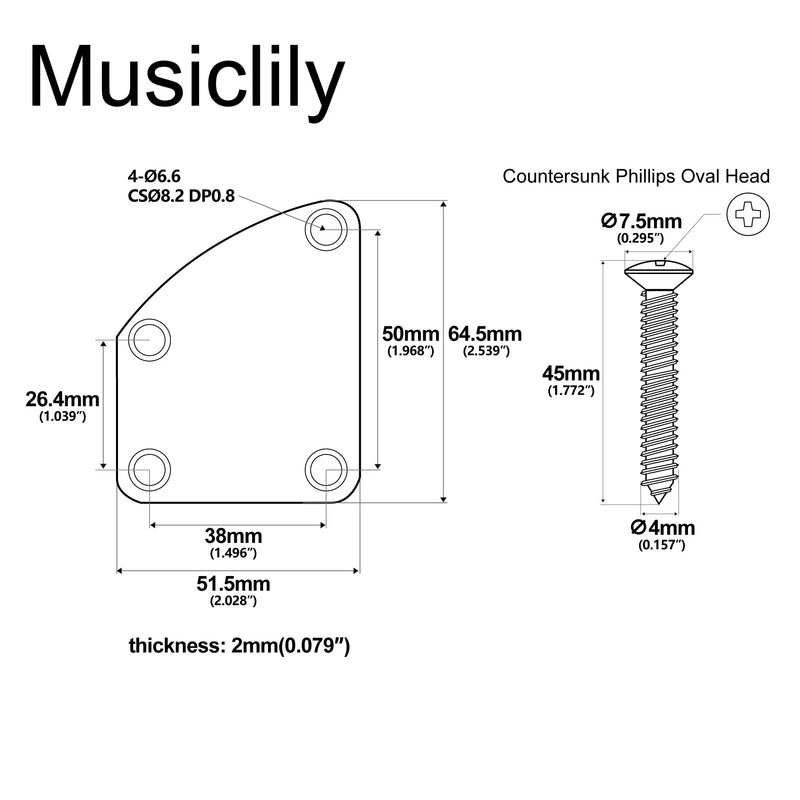 Musiclily Pro Steel Curved Guitar Neck Plate with Screws for Strat Tele Style Electric Guitar or Bass, Gold