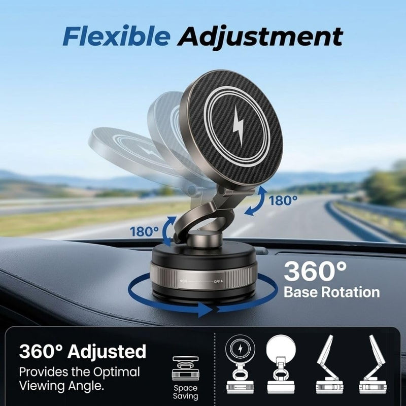 Wireless Charger Phone Holder for Car, 15W Fast Charging, Strong Magnetic Suction, 360° Adjustable Foldable Mount with Strawberry car Paper freshener