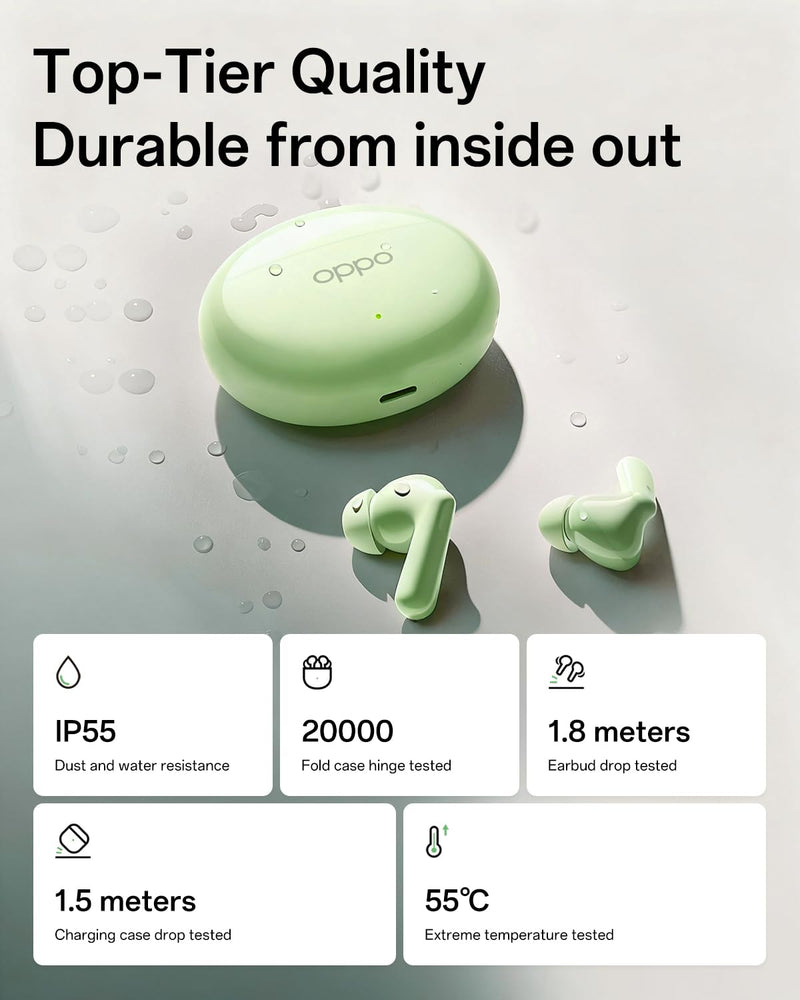 OPPO Enco Air4 True Wireless Earbuds, Bluetooth 5.4 in-Ear Headphones Stereo, 43H Playtime, 32dB Active Noise Cancelling, Dual-Mic AI Clear Call, Transparency Mode, Deep Bass, IP55, Fresh Mint