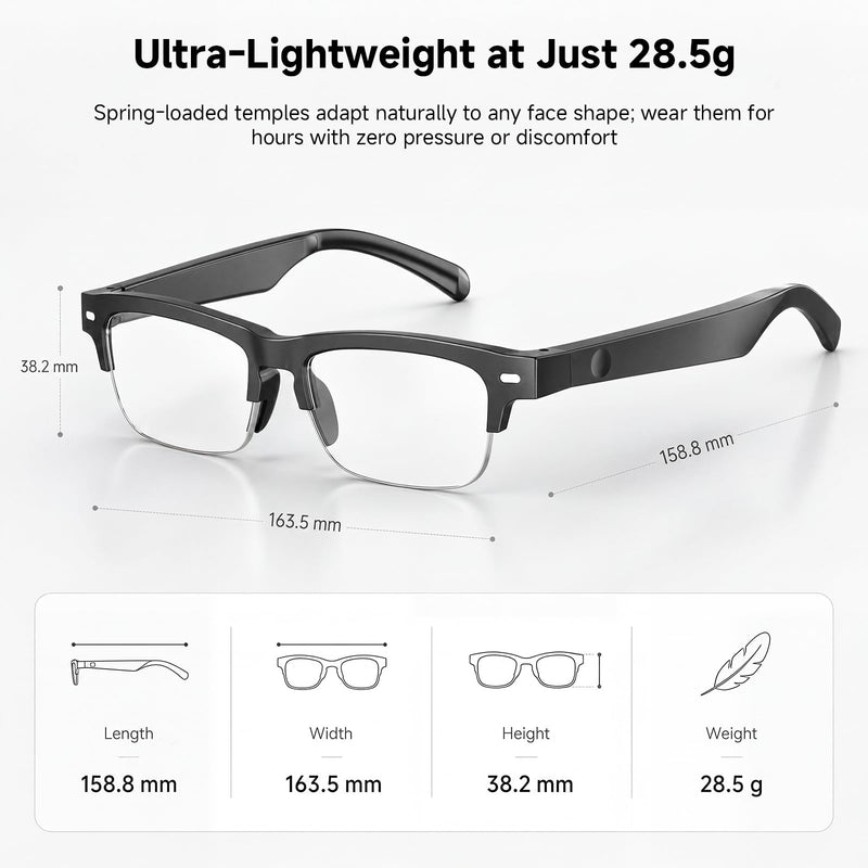 2026 New AI Smart Glasses with Live Translator, Bluetooth 5.4 Music & Hands-Free Calls, 164+ Languages, Open-Ear Audio, 6 Hours Playtime, Photochromic Lenses, Wearable Tech for Men & Women, Black