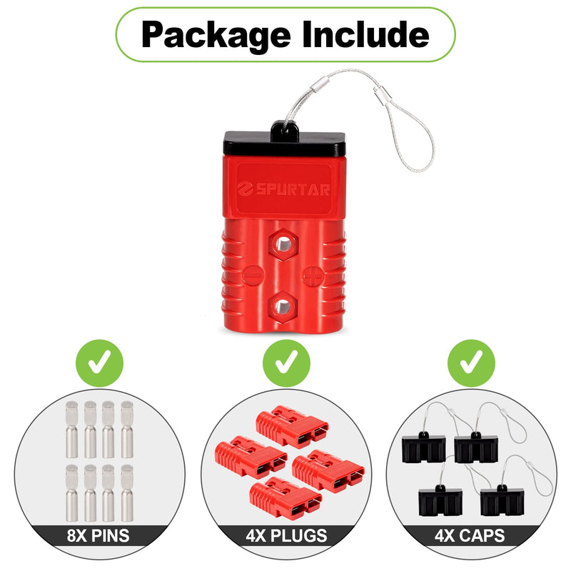 Spurtar 175A Battery Quick Connect/Disconnect, 1/0 AWG Wire Harness Plug, 12-36V Quick Connect Jumper Cables for Car ATV Lifts Motors Trailer Towing Winch, 4Pcs, Red 175A(4 Pack)