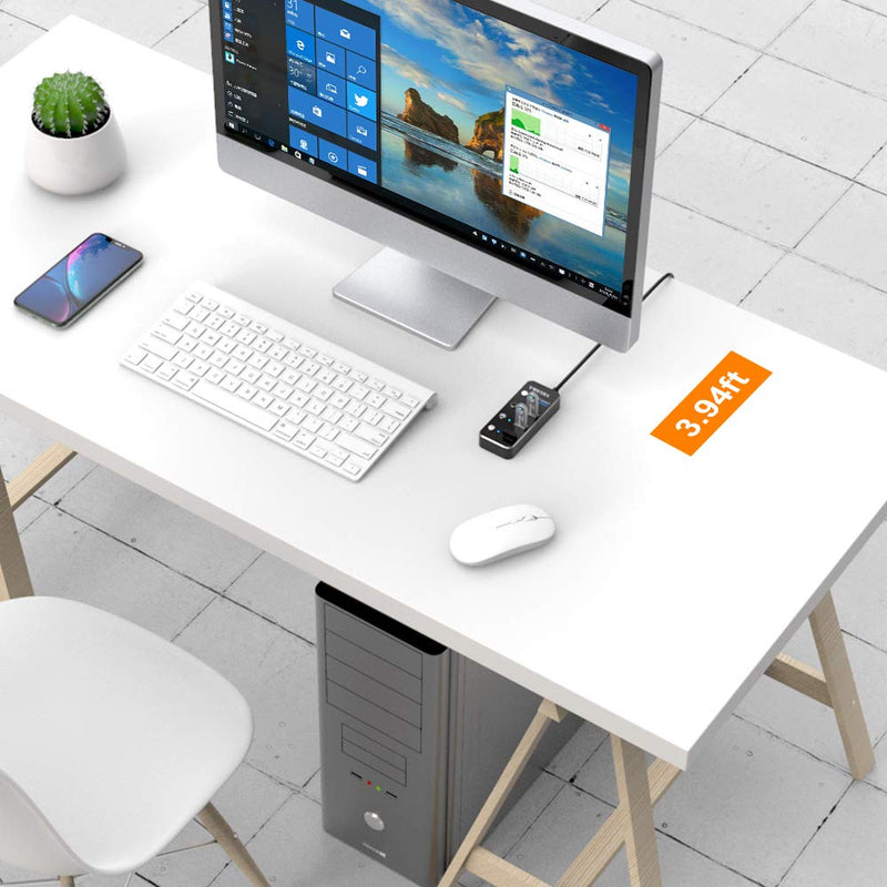 USB Hub,VKUSRA 4 Port USB 3.0 Hub Splitter with 4ft USB Extension Cable Multiple Port and Individual On/Off Switchs,USB Port Expander for Laptop PC USB HUB 4 PORTS