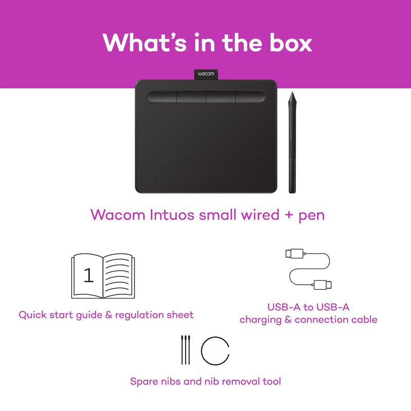 Wacom Intuos Small, Wired Graphic Drawing Tablet with Pen + Software | Battery-free pen, 4 ExpressKeys for shortcuts, works with Mac, Windows & Chromebook; Ideal for creators, students & teachers