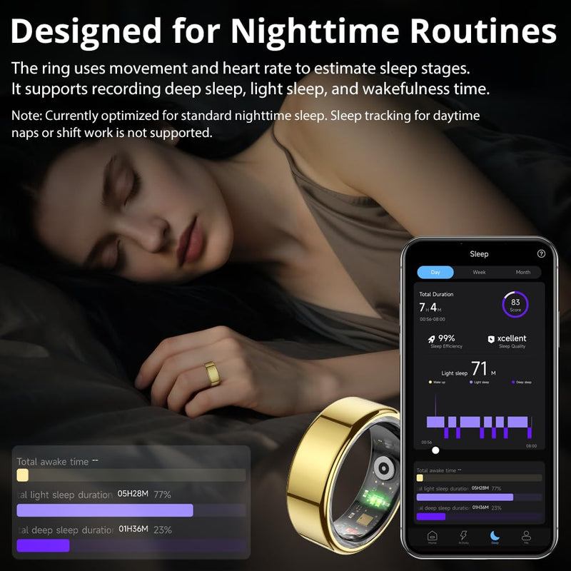 Smart Ring for Women, Health Tracker & 5ATM, COLMI R02. (Gold, 8#) | No Subscription Fee & Skin Temperature, Heart Rate, Blood Oxygen, Sleep Health Monitoring, Sports Tracking, Menstrual Cycle. Gold 8#