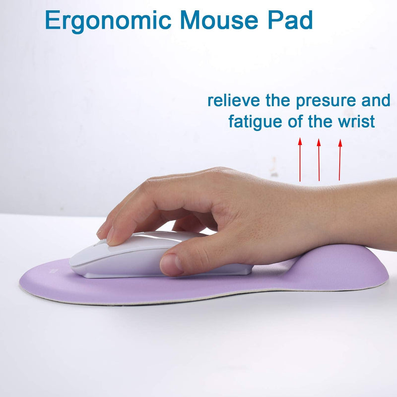 Xinidc Ergonomic Computer Mouse Pad with Wrist Rest Support, Pain Relief Mouse Pad with Non-Slip PU Base for Home Office Working Studying (Purple) Purple