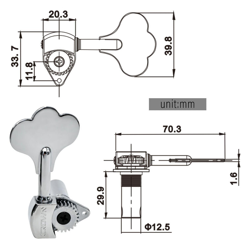 [AUSTRALIA] - FXJXB 24:1 Bass Tuners (4 Right) Open Gear Bass Tuning Pegs for Electeric Jazz Precision P Bass Replacement-Chrome(4R) 4R Chrome 