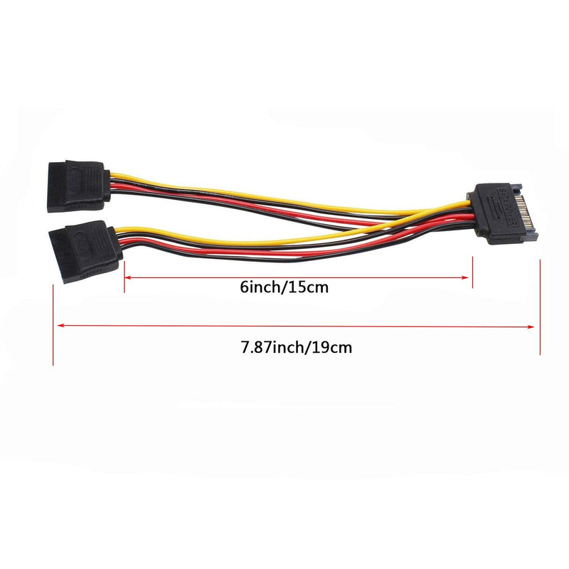 Mini Skater 7.87 Inch Length SATA Power Cable 15-Pin Male to 2 x 15-Pin Female Power Extension SATA Y Splitter Cable Adapter Line for Chassis and Hard Drive Power,1Pcs Black B