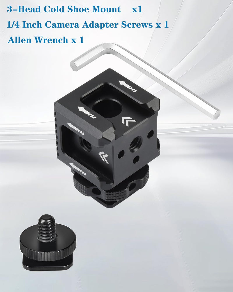 [AUSTRALIA] - Triple Cold Shoe Mount with 1/4"-20 Thread 3 Port Cold Shoe Mount for Microphone LED Flash Light Monitor 