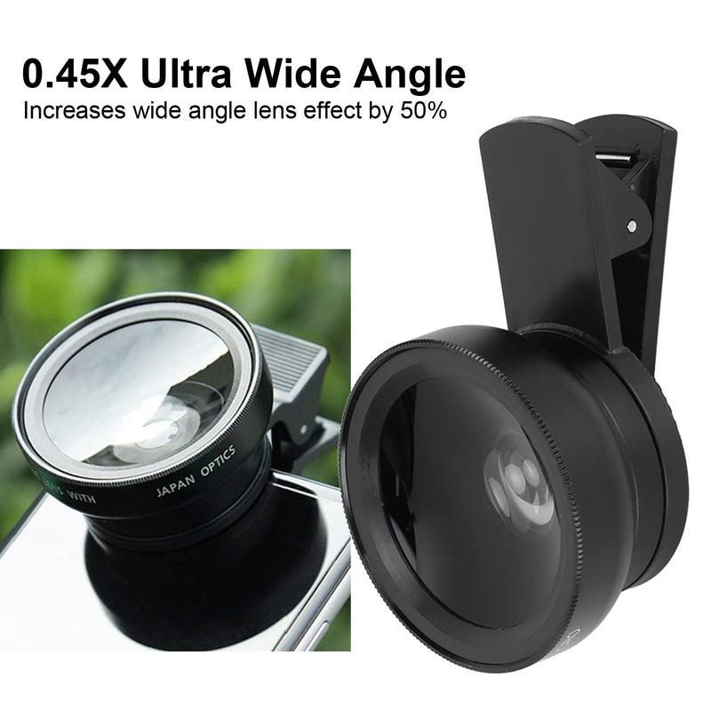 Generic 2 in 1 Phone Lens, 0.45X Wide Angle and 12.5X Macro Lens with Universal, for Most Smartphones and Tablets (Black) Black