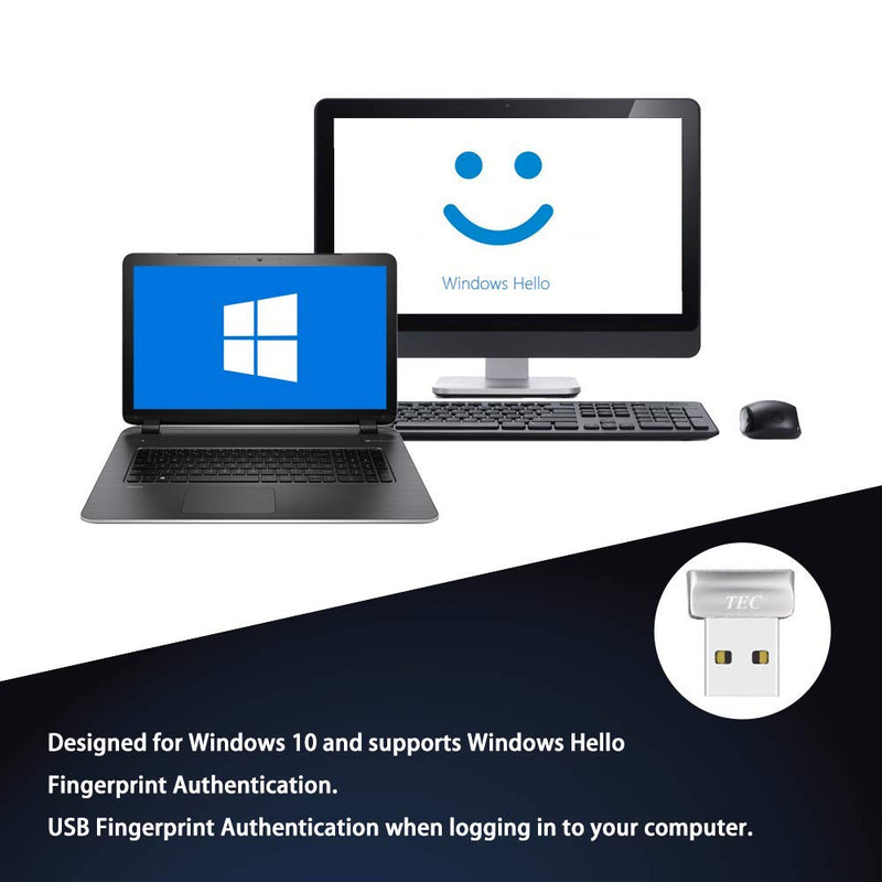 TEC Mini USB Fingerprint Reader for Windows 11/10 Hello, TEC TE-FPA2 Bio-Metric Fingerprint Scanner PC Dongle for Password-Free and File Encryption, 360° Touch Speedy Matching Security Key