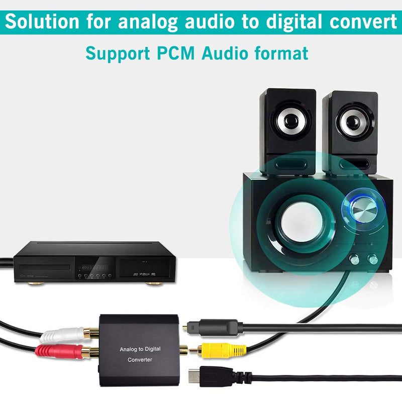 [AUSTRALIA] - Analog to Digital Audio Converter,Hdiwousp Aluminum RCA to Optical with Optical Cable, Stereo L/R and 3.5mm Jack to Digital Toslink Coaxial Audio Adapter Compatible with PS4 Xbox HDTV DVD Headphone 