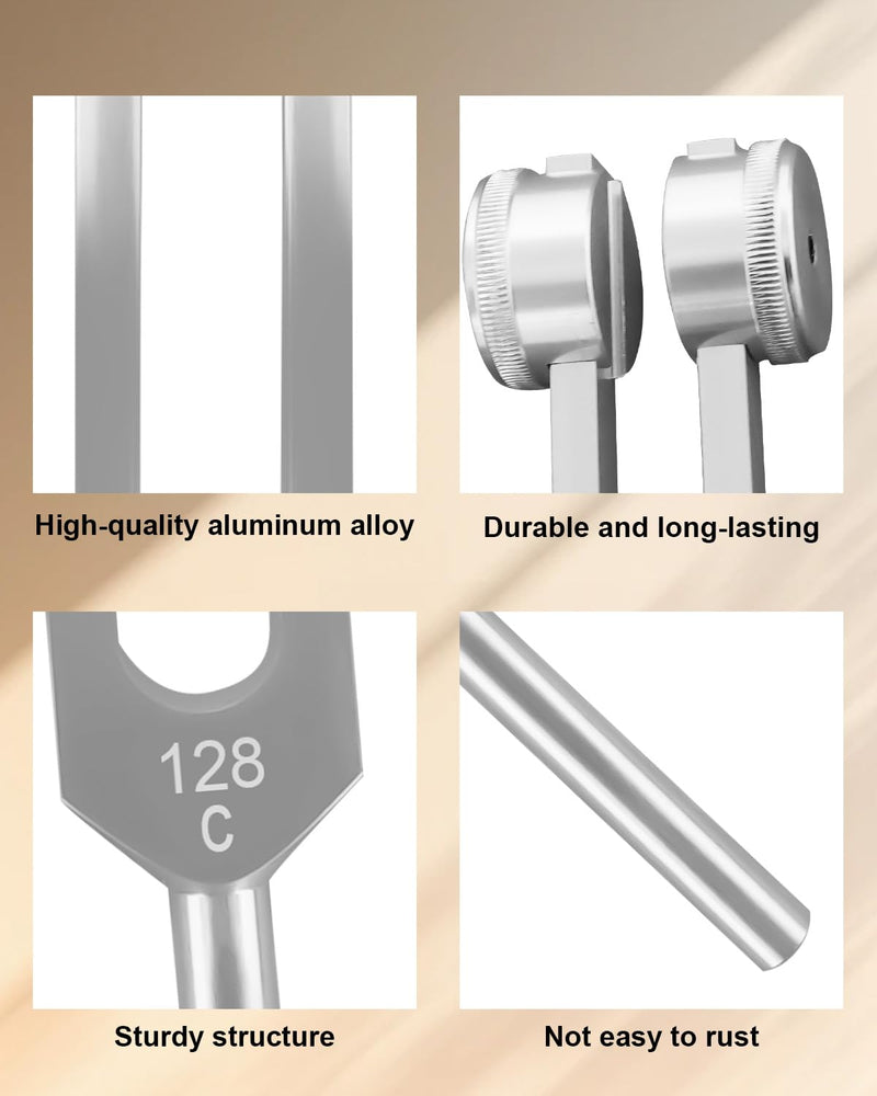 Aluminum Alloy Tuning Fork Set, 4 Tuning Forks & 2 Rubber Mallets & 4 Black Protective Bags, 128Hz 256Hz 512Hz 1024Hz Tuning Forks for Sound Yoga Meditation Relaxation