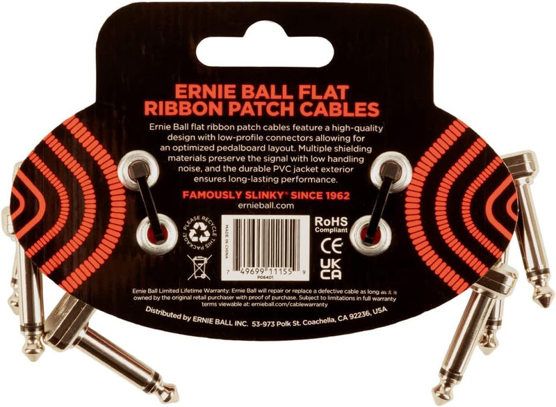 Ernie Ball Flat Ribbon Patch Cable Set 3x2 Length 3 Inch in RED P06401 - Pack of 2