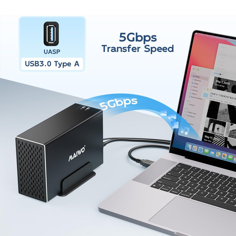MAIWO Dual Bay HDD RAID Enclosure for 3.5 inch SATA Hard Disk Drive, 5Gbps USB 3.0 to SATA Drive Adapter, Up to 36TB Capacity, 2 Bay Aluminum Storage Case