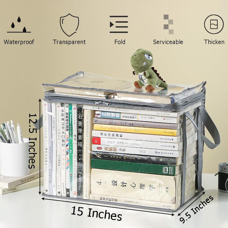Ouliget Waterproof Clear Zippered Organizers Largesize,Moving Storage Bags with Reinforced Handles,Closet Organizers and Storage Container for Book DVD Blu Ray Disc Clothing,15''x12.5''x9.5'' (2) 2
