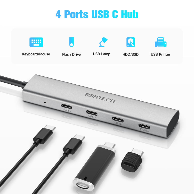 RSHTECH 3.5inch USB 3.0 to SATA External Hard Drive Enclosure+ RSHTECH 4-Port USB C to USB-C 3.2 Gen 2 Hub 10Gbps USB Dongle