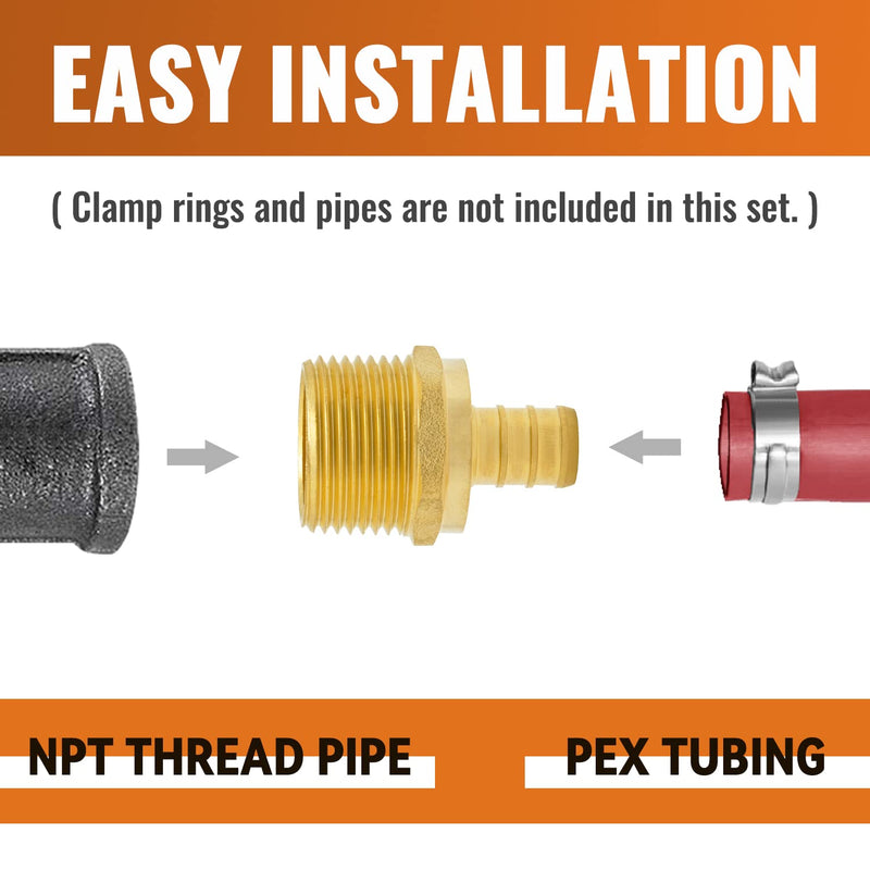 [AUSTRALIA] - SUNGATOR 6-Pack PEX 1/2" x 3/4" NPT Male Threaded Adapter Crimp Fitting, No Lead Brass 1/2" x 3/4", 6 Pack 