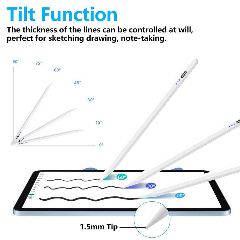 Stylus Pen for iPad, Stylus Pencil for (2018-2022) Apple iPad Pro 2021 11/12.9 Inch, iPad 6/7/8th Generation, iPad Air 4th/3rd, iPad Mini 5th Gen, for iPad Accessories Magnetic Stylus Pen, White