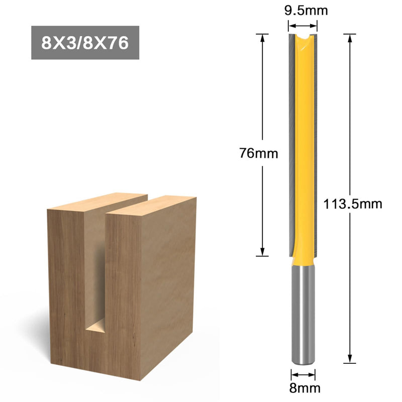 Bestgle Straight Cutter Cutting Blade 8 mm Shank Router Bit 2 Piece Cutter Groove Cutter Wood Cutter Bit Set Extension Cutter for Router Extra Long Cutting Length Straight Flush Cutter 50 mm 76 mm