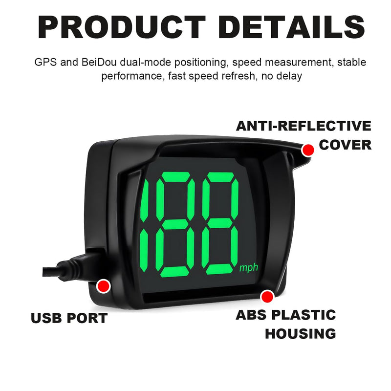 Car HUD Headup Display, MPH Warning Car GPS Overspeed Alarm Speedometer with LED Large Font Display+USB Cable Plug, Universal Car Accessories for Car Truck SUV Motorcycle MHP